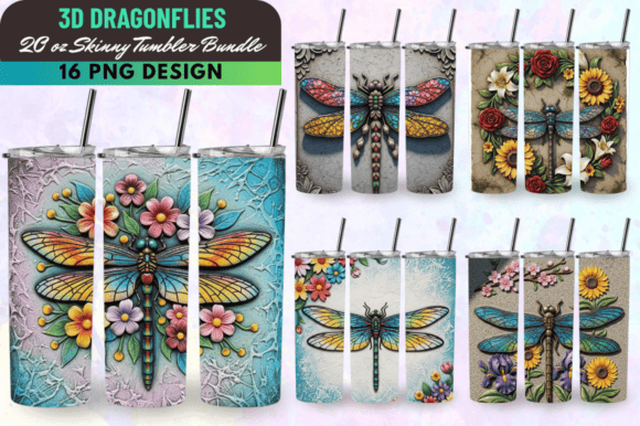 3D Dragonflies Tumbler 20oz PNG Bundle – A Creative Resource for Sublimation Projects
