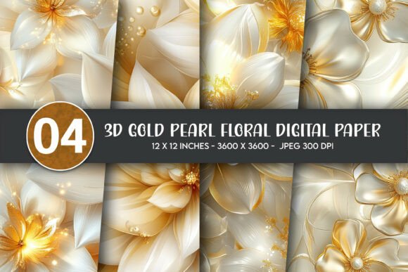 3D Gold Pearl Floral Digital Paper: A Versatile Design Asset for Modern Creations