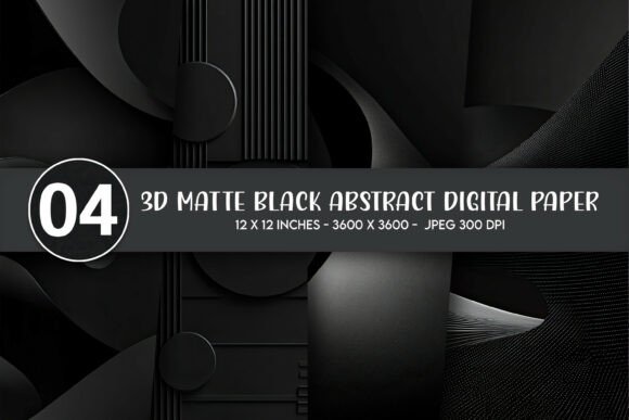 3D Matte Black Abstract Digital Paper for Bold Design Projects