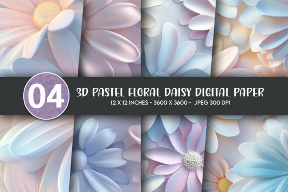 3D Pastel Floral Daisy Digital Paper
