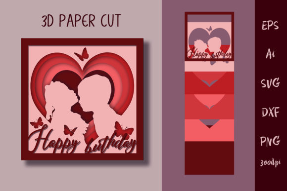 3D Postcard 06. Happy Birthday. Cut SVG