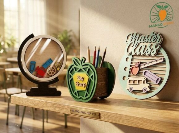 3D School Desk Decor Bundle 3 Designs: Functional and Stylish Workspace Enhancers