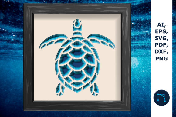 3D Shadow Box Sea Turtle Paper Cut SVG