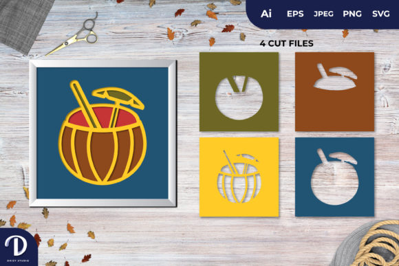 3D Shadowbox Coconut Water on the Beach: A Versatile Design for Creative Projects
