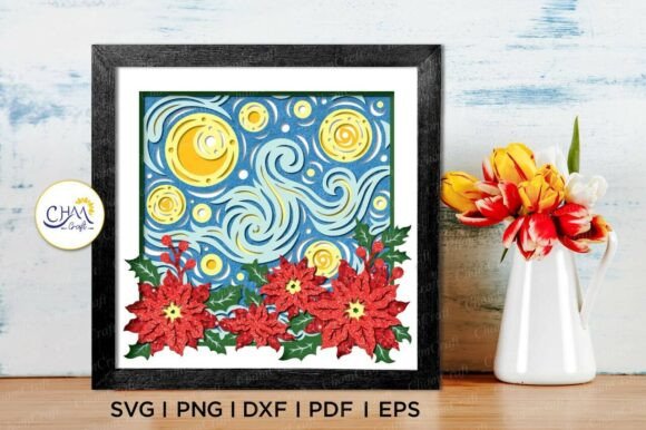 3D Stary Night Poinsettia Shadow Box SVG: A Festive Crafting Must-Have