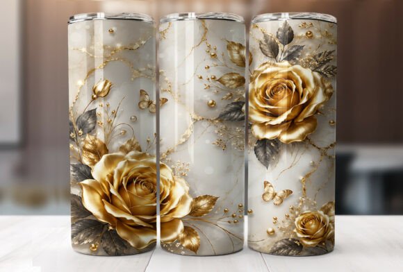Customizing Your 20oz Tumbler with a 3D Gold Rose Floral Design