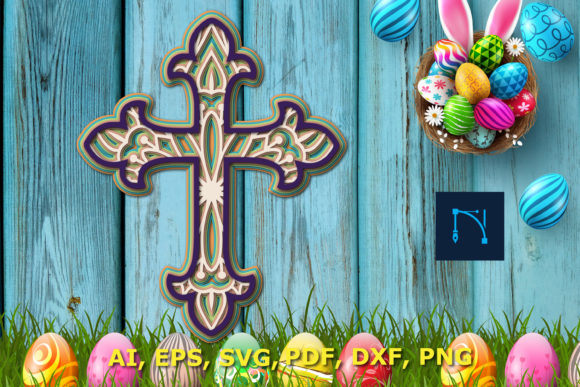 Layer Easter Cross with Mandala 3d SVG